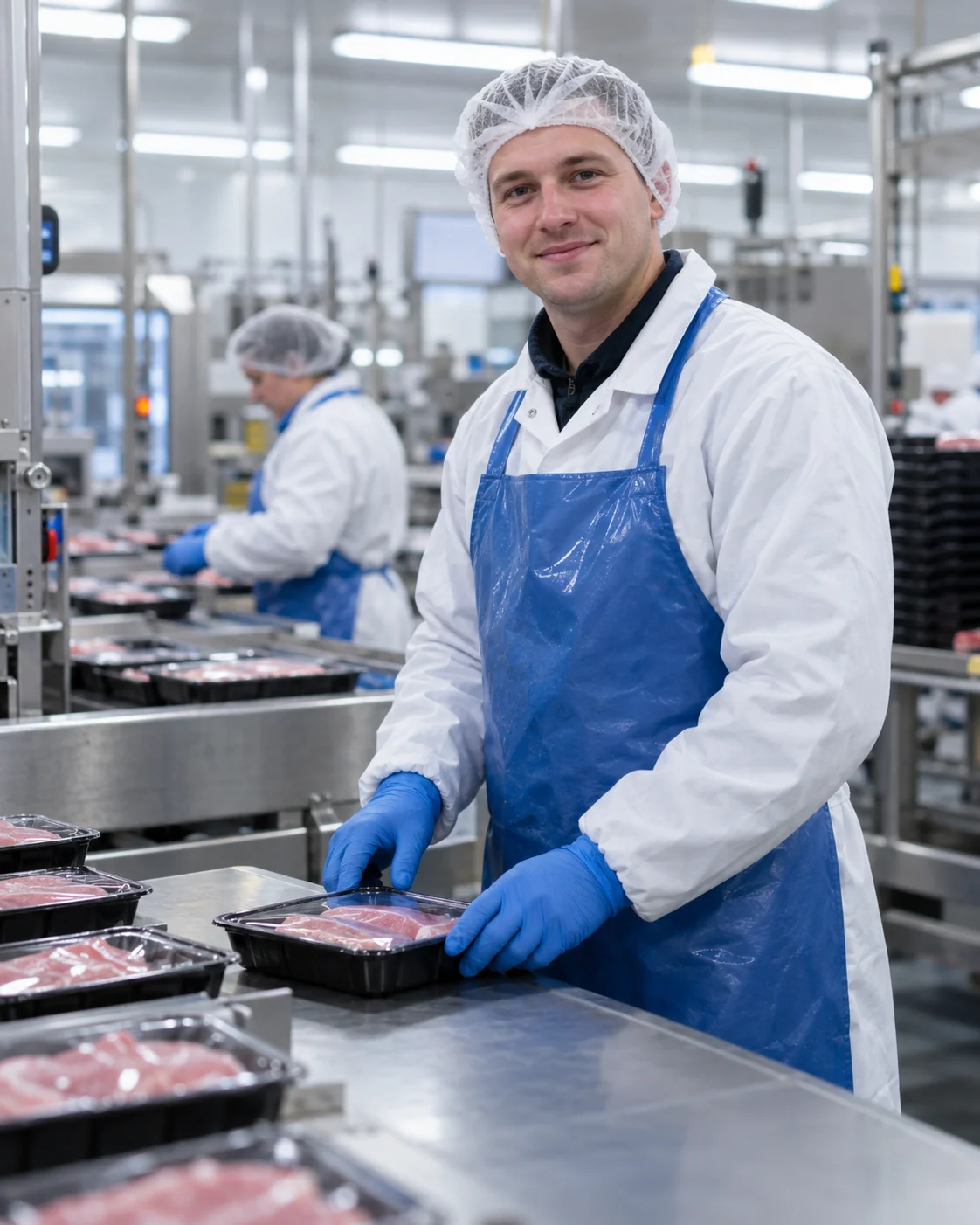 Illustrative portrait of a worker at a meat-packing facility