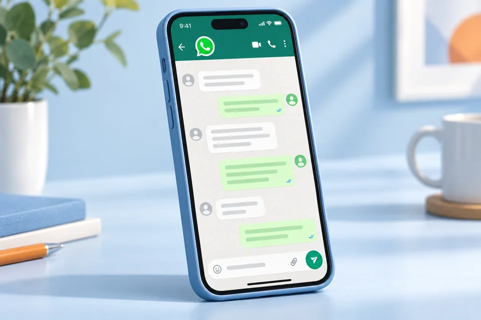Illustration of a smartphone showing a WhatsApp conversation