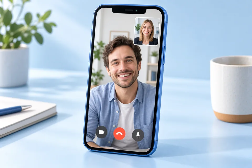 Illustration of a video interview on a smartphone