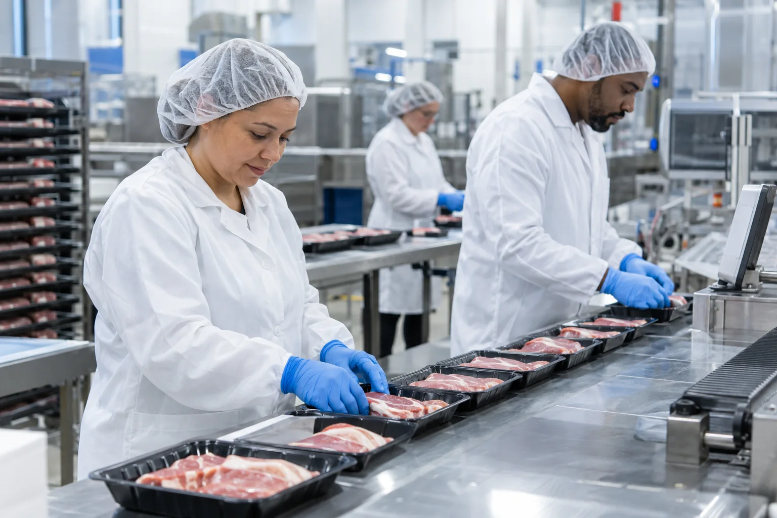 Illustrative image of a team working at a food-production packing line